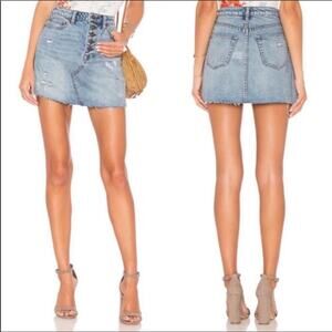 We The Free Light Wash Button Fly Distressed Rae Hem Denim Skirt Size 29